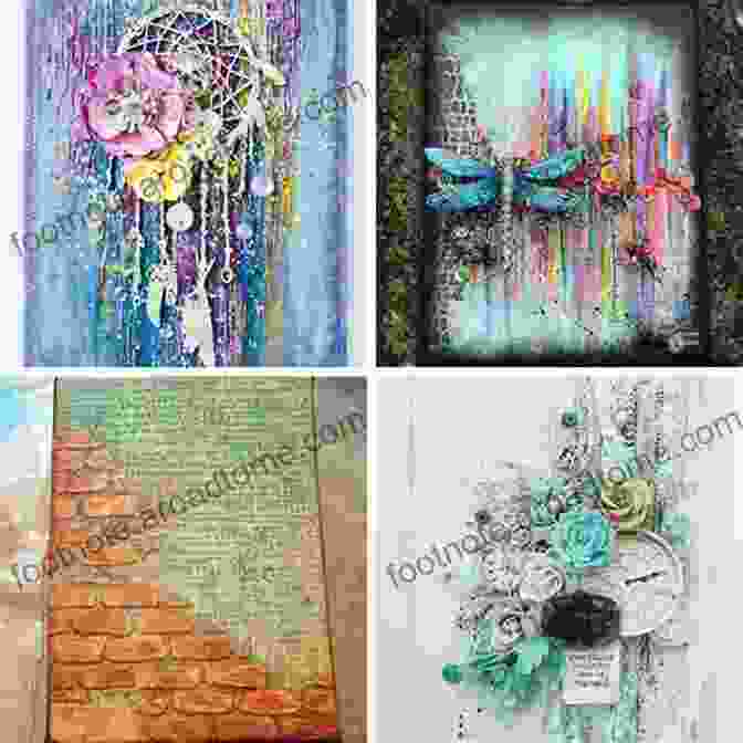 A Close Up Of A Mixed Media Art Piece Featuring A Combination Of Stamps, Stencils, Paper, And Wood, Creating A Vibrant And Textured Composition. Stamps Stencils Paper Wood: A Step By Step Guide To Mixed Media Art Adventures