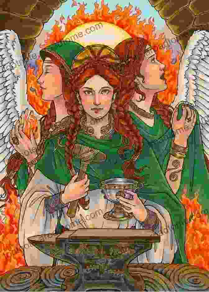 A Depiction Of The Goddess Brigid, With A Radiant Crown And Flowing Hair, Surrounded By Celtic Symbols The Goddess Brigid Cosmic Publications