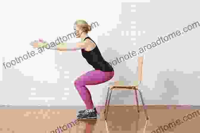 A Woman Performing A Chair Squat Exercise Workout At Work: 25 Exercises For Back Health To Do At Your Desk