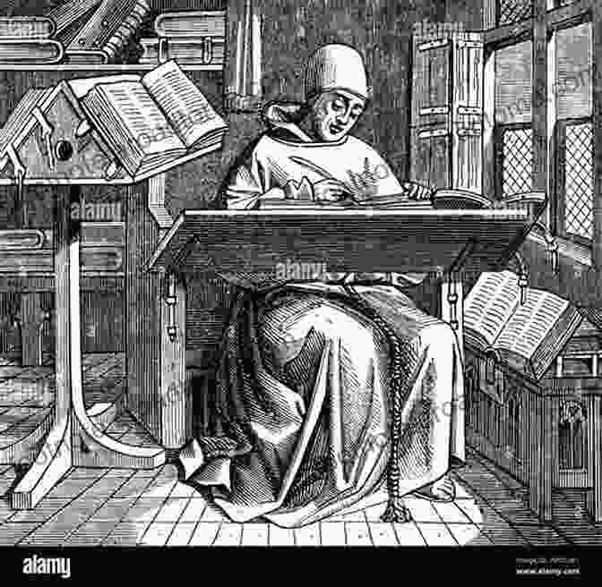 An Illustration Of Isidore Of Seville Writing In His Study, Surrounded By Books And Manuscripts. An Encyclopedist Of The Dark Ages: Isidore Of Seville