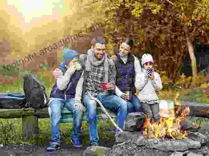 Family Gathered Around Campfire Reading Book Titled 'Camping Trivia For Family Trips' Camping Trivia For Family Trips: 117 Questions Riddles And Fun Facts (and A Few Tips) For Kids And Adults