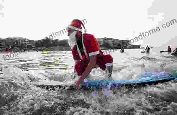 Santa Claus Surfing On Bondi Beach, Surrounded By Kangaroos And Koalas Santa Loves Australia Collette Dinnigan